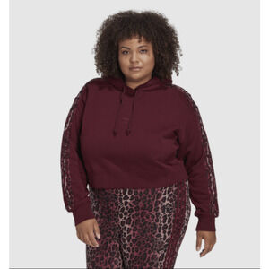 ADIDAS Women's Original Logo Crop Hoodie 4X Plus Red Maroon/Multi Leopard NWT